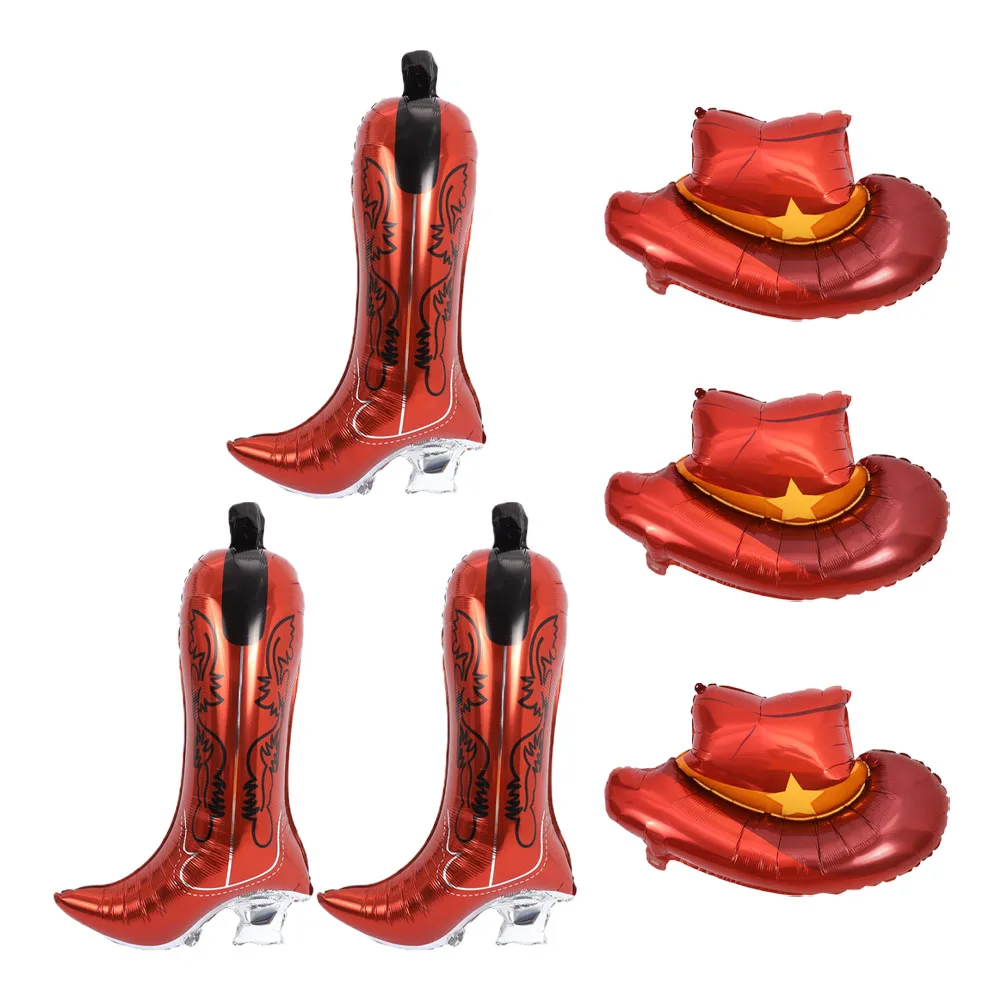 

6pcs Western Cowboy Hat Balloons Aluminum Foil Cowboy Decorations For Bachelorette Western Birthday Celebration Event