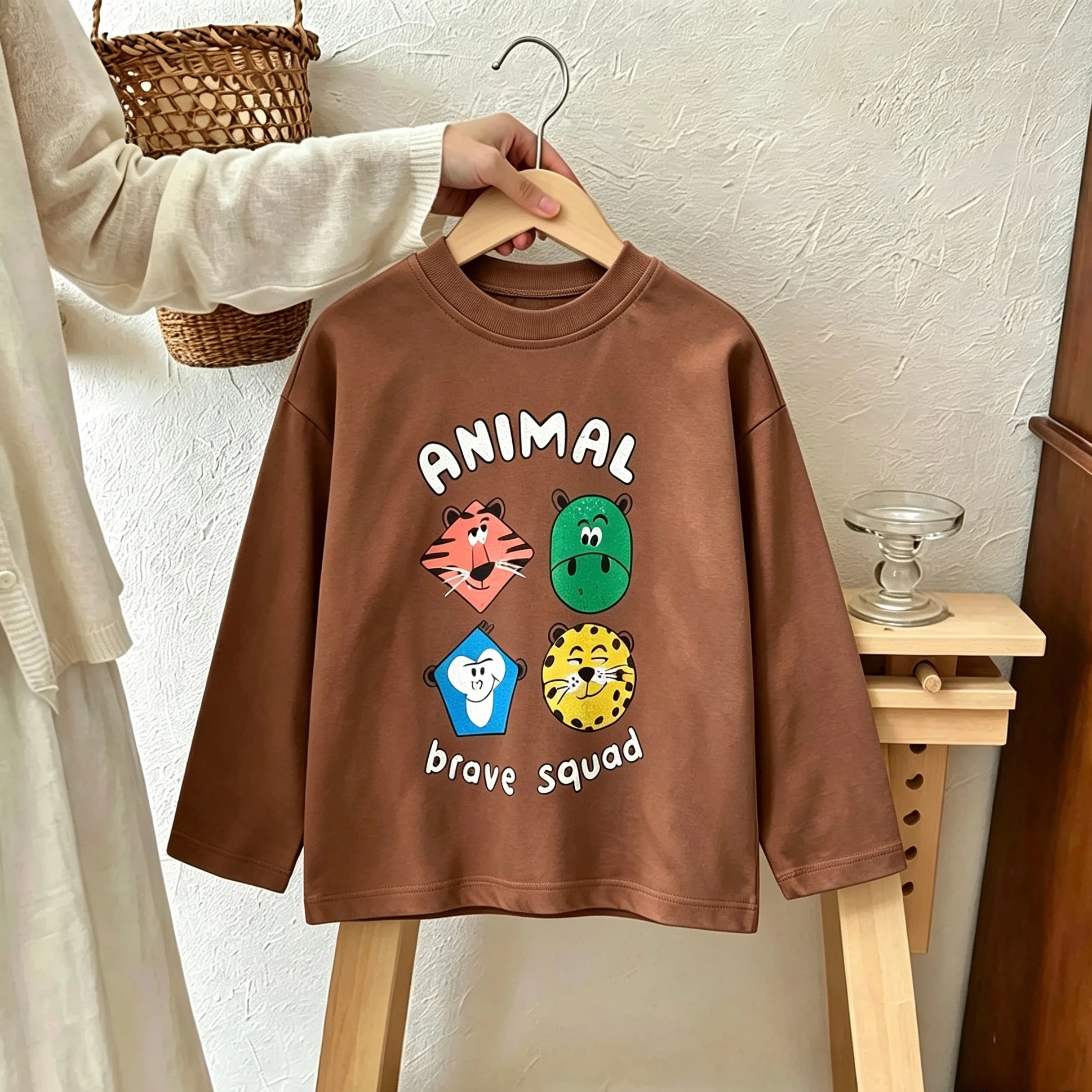 Coffee Yellow Orange T-shirt Baby Early Autumn Clothes Long-sleeved Printing Bottoming Shirt Toddler Simple All-match Tees