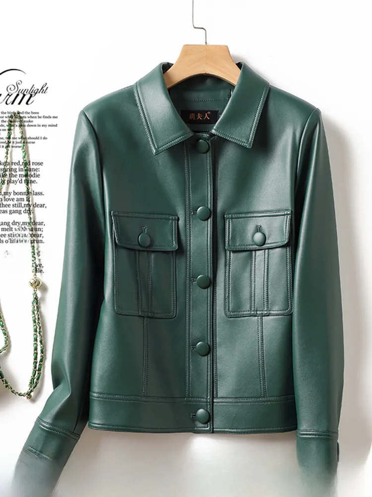 가을 겨울 여성용 슬림핏 가죽 자켓 큰 사이즈 양가죽 코트 소형 아우터 통근 패션 캐주얼 디자인