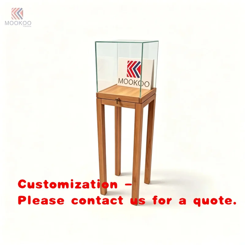 custom.Tall Wood Pedestal Glass Display Showcase Lockable Single Item Exhibition Stand Boutique Retail