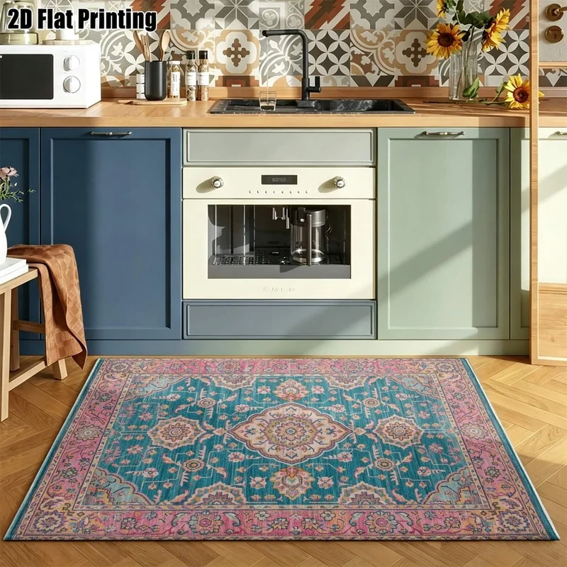 1Pc Bohemian Retro Printed Rug, Warm Home Decoration, Suitable for European Palace Style, for Living Room, Bedroom, Entryway, Office, Corridor and Other Areas