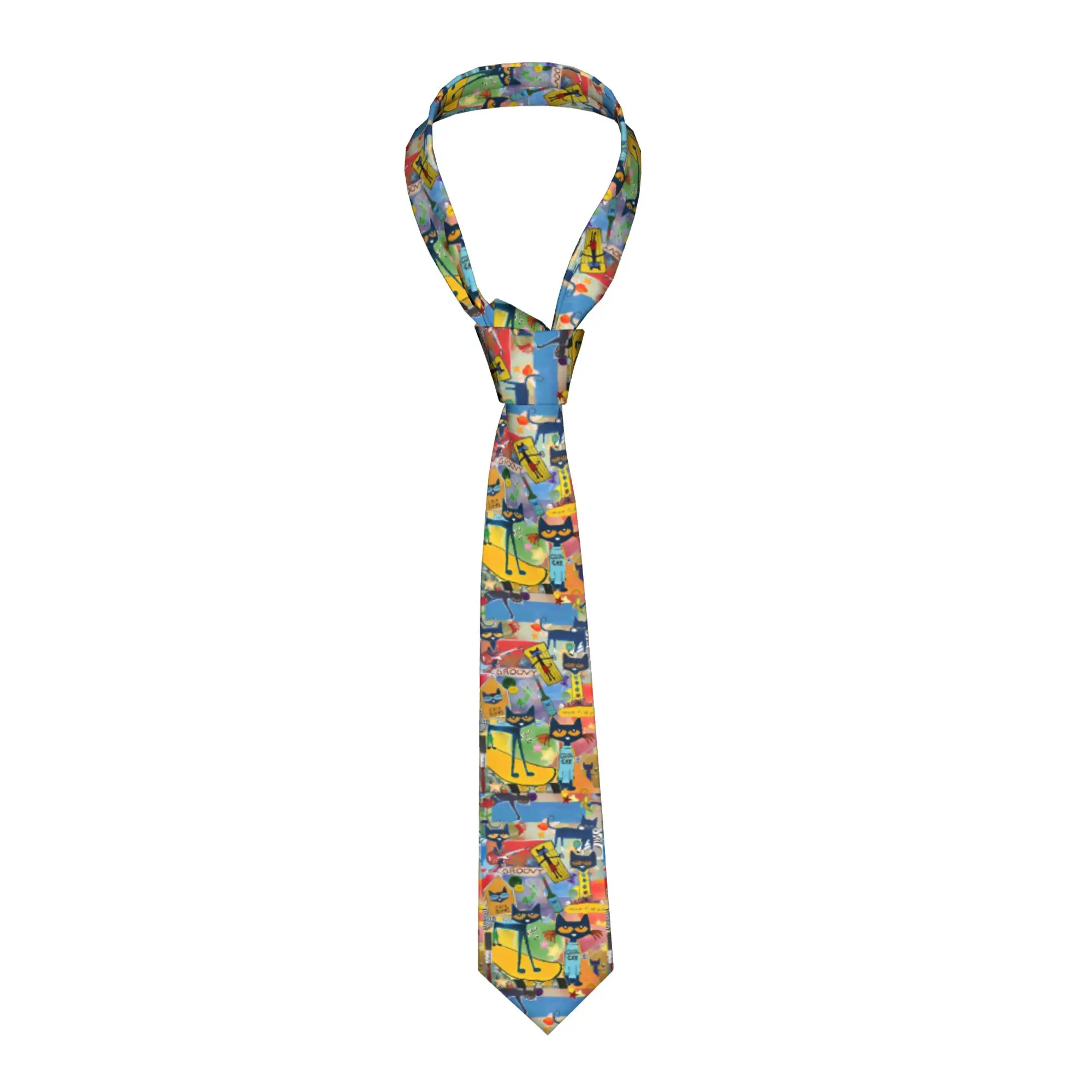 Cool Cartoon Kitten Pete the Cat  Necktie Men Women 8 cm  Neck Tie for Mens Skinny Narrow Daily Wear Cravat Wedding Office