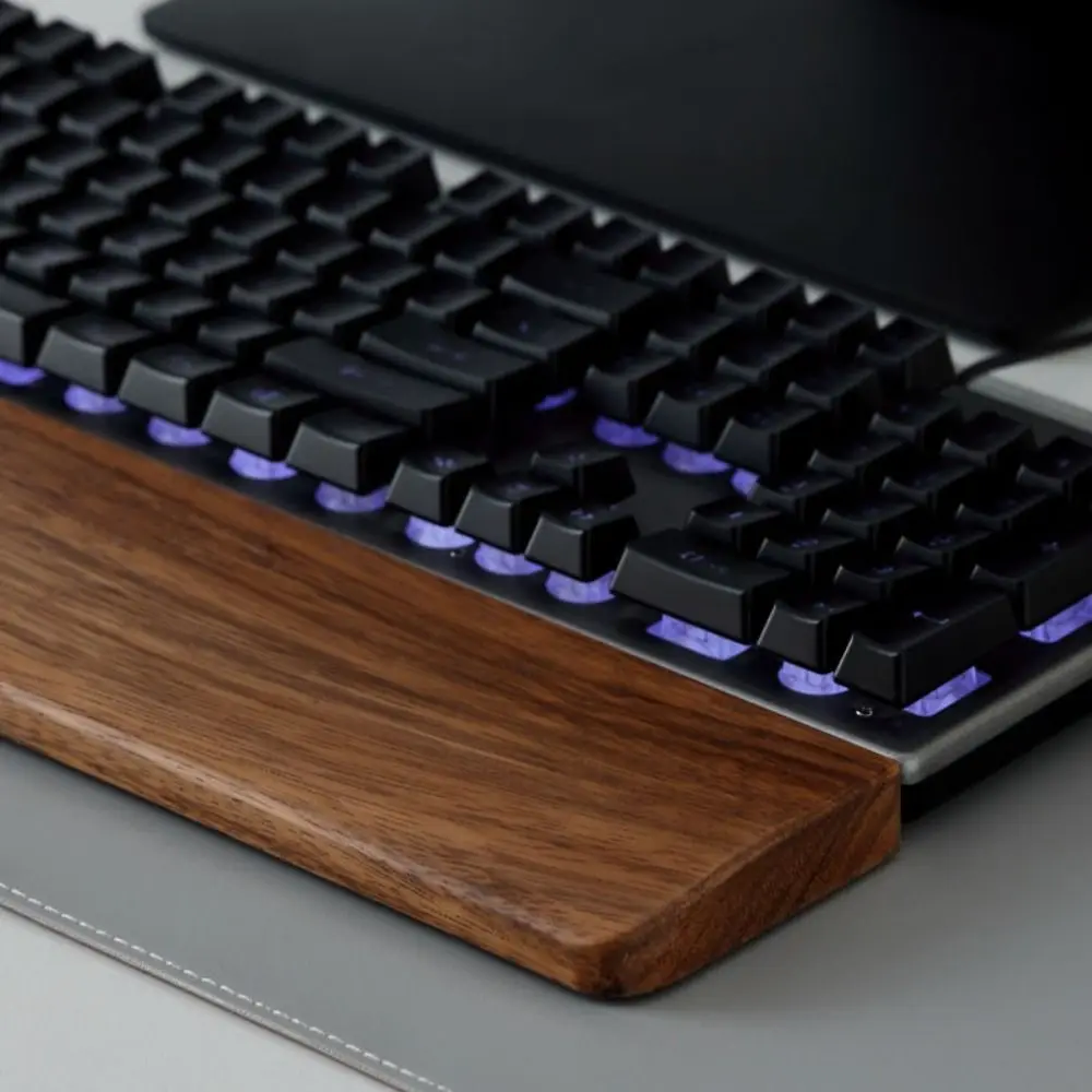 Wooden Keyboard Wrist Rest Ergonomic for 60/87/104 Keys Rest Palm Pad Walnut Wood Stain Resistant Mechanical Keyboard Pad