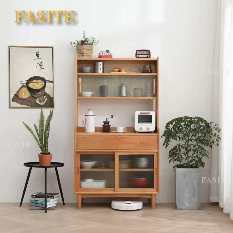 Simple Japanese Style Wall Mounted Storage Cabinet High Integrated Wine Rack Household Glass Tea Display Nordic Solid Wood