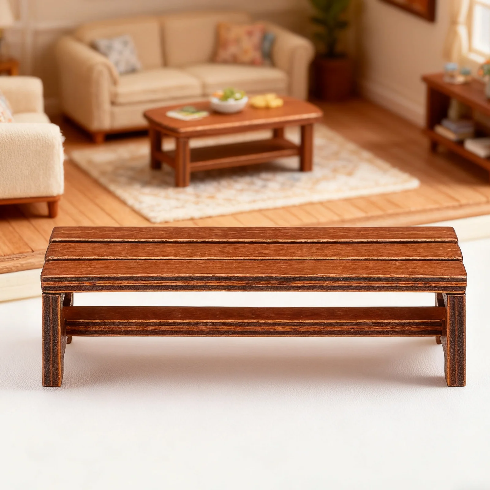 2 Stück Mini-Aufbewahrungsbank aus Holz, Miniatur-Hausmöbel, Mini-Bank, realistische Miniaturmöbel für Heimdekoration