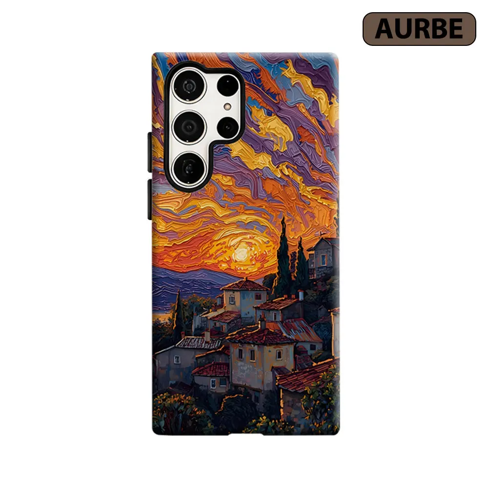 Impasto Sunset Town Phone Case For Samsung Galaxy S26 S25 S24 S23 Ultra Plus HD Hard Double Layer Film Cover