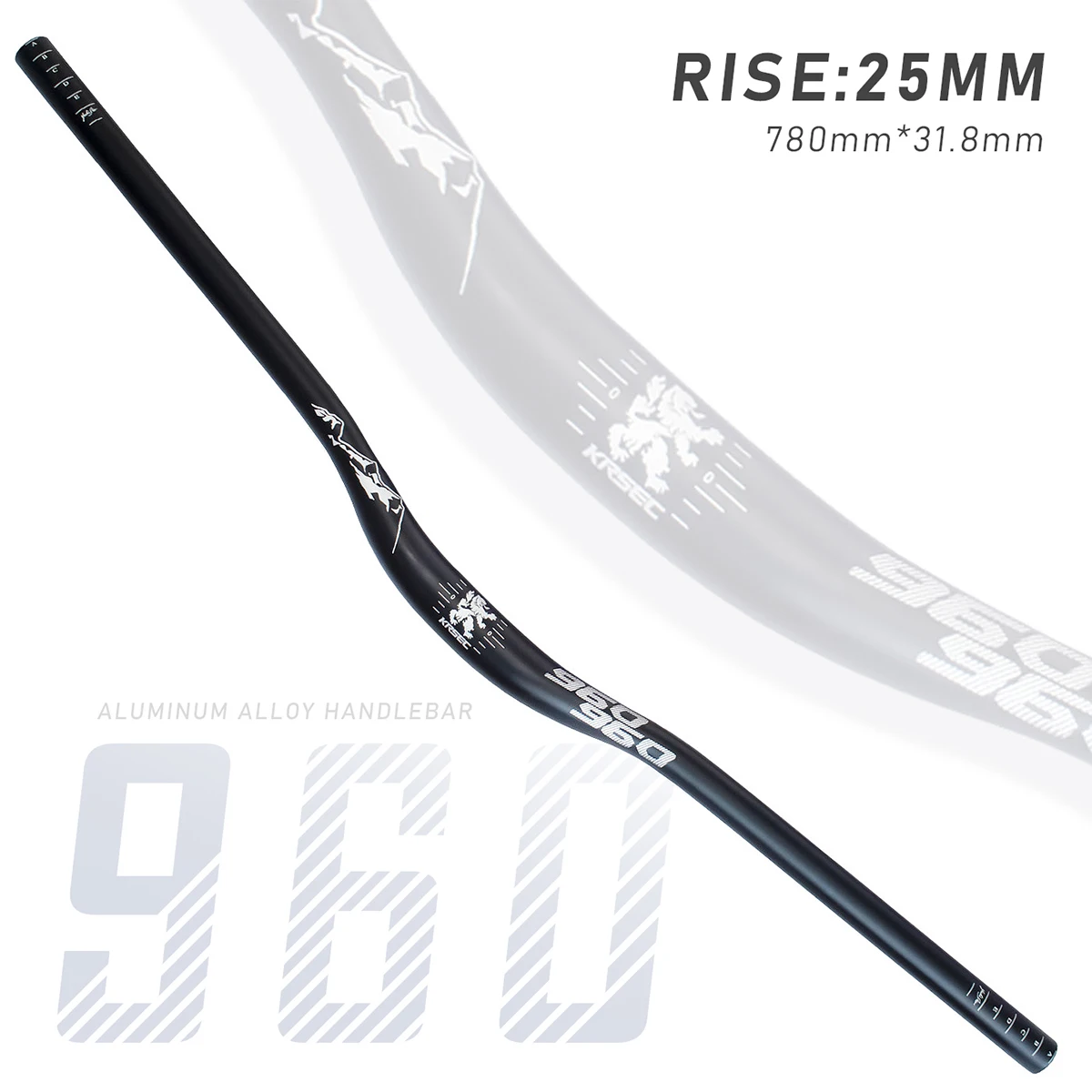 KRSEC 31,8 mm Mountainbike-Lenker, Fahrrad-Riser-Lenker aus Aluminiumlegierung, 25 mm Aufstieg, 780 mm Länge, Lenker mit stumpfem Politur