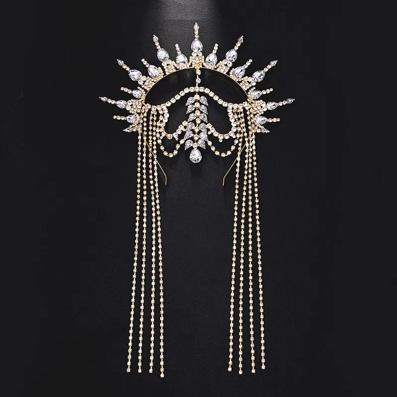 

Rhinestone Queen Tassel Hairband Women Crown Performance Head Accessories Ethnic Hair Chain Headpiece Party For Women