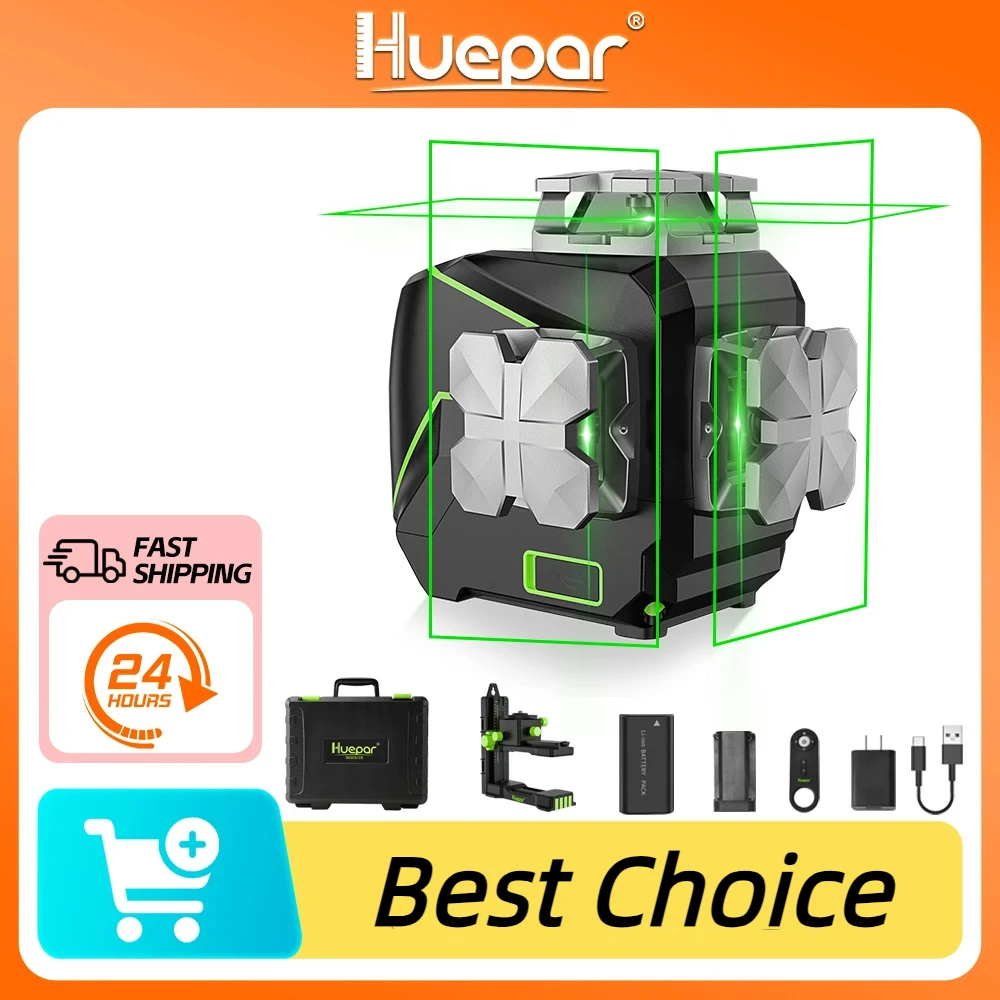 

Huepar 12 Lines 3D Self-Leveling Laser Level with LCD Screen Bluetooth Connected Green Beam Horizontal&Vertical Laser Line