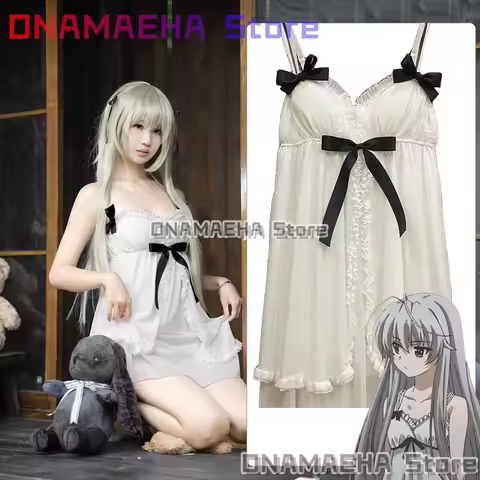 Yosuga no Sora Kasugano Cosplay Costume S-XL Bowknot Sling Nightdress Sweet Lolita Girls Sleepwear Ruffle Dress Anime Party Suit