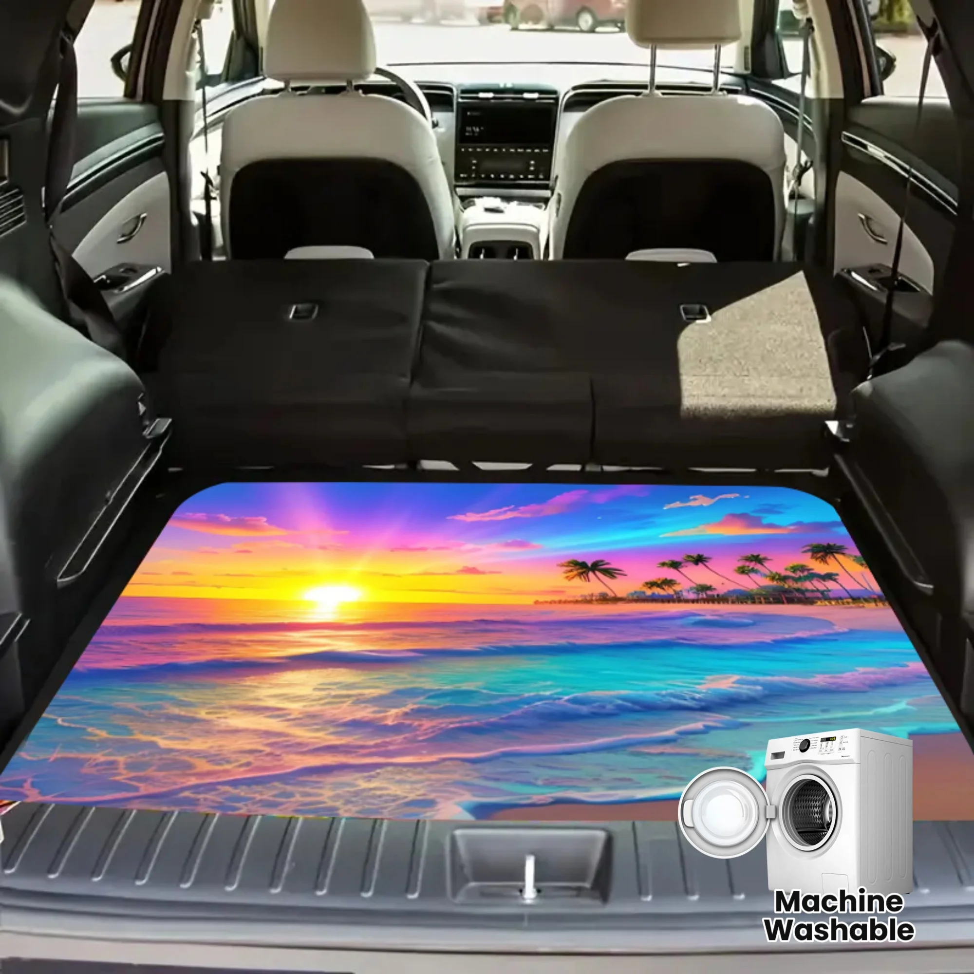 1pc 2D Flat Romantic Seaside Sunset Car Trunk Mat - Suitable For Sedans And Suvs, Durable And Easy To Clean, Keeping Car Interio