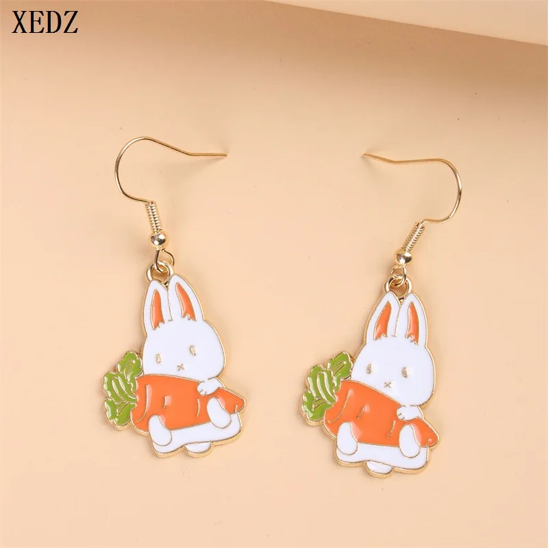 2pcs/set Rabbit Carrot Earrings Pendant Ornament Metal Vegetable Fruit Pendant Earrings Ladies Kids Fashion Jewelry Accessories