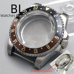 BLIGER 40MM Old Vintage Watch Case Brushed With Black Brown Bezel Insert Gold Number Domed Sapphire Glass For NH35 NH36 Movement