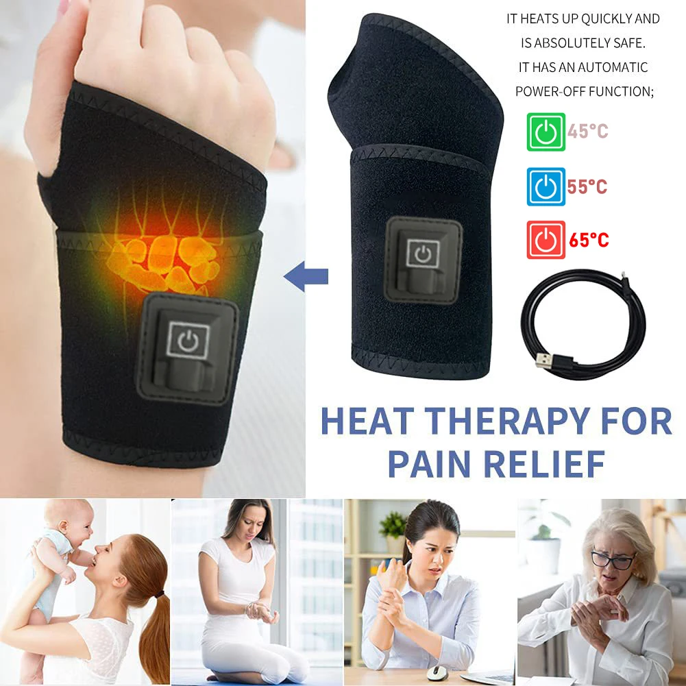 Electric Heating Wrist Vibration Pad Three Gear Hot Compress Warmer USB Massager Wrist Support Pad Relief Tendonitis Relax Brace