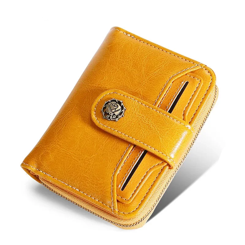 Genuine Leather Wallet Female Women Wallet Yellow RFID Short Zipper Coin Purse Card Holders Women Pink Purse Small Wallets Blue