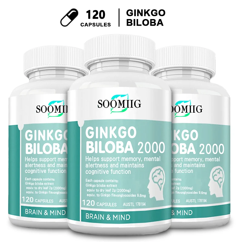 Soomiig Ginkgo Biloba Extract Supplement - Supports Circulation, Cognition, and Nervous System Health - 120 Vegetarian Capsules