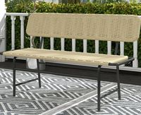 Garden bench with 2 seats, no armrests, metal frame, khaki balcony bench