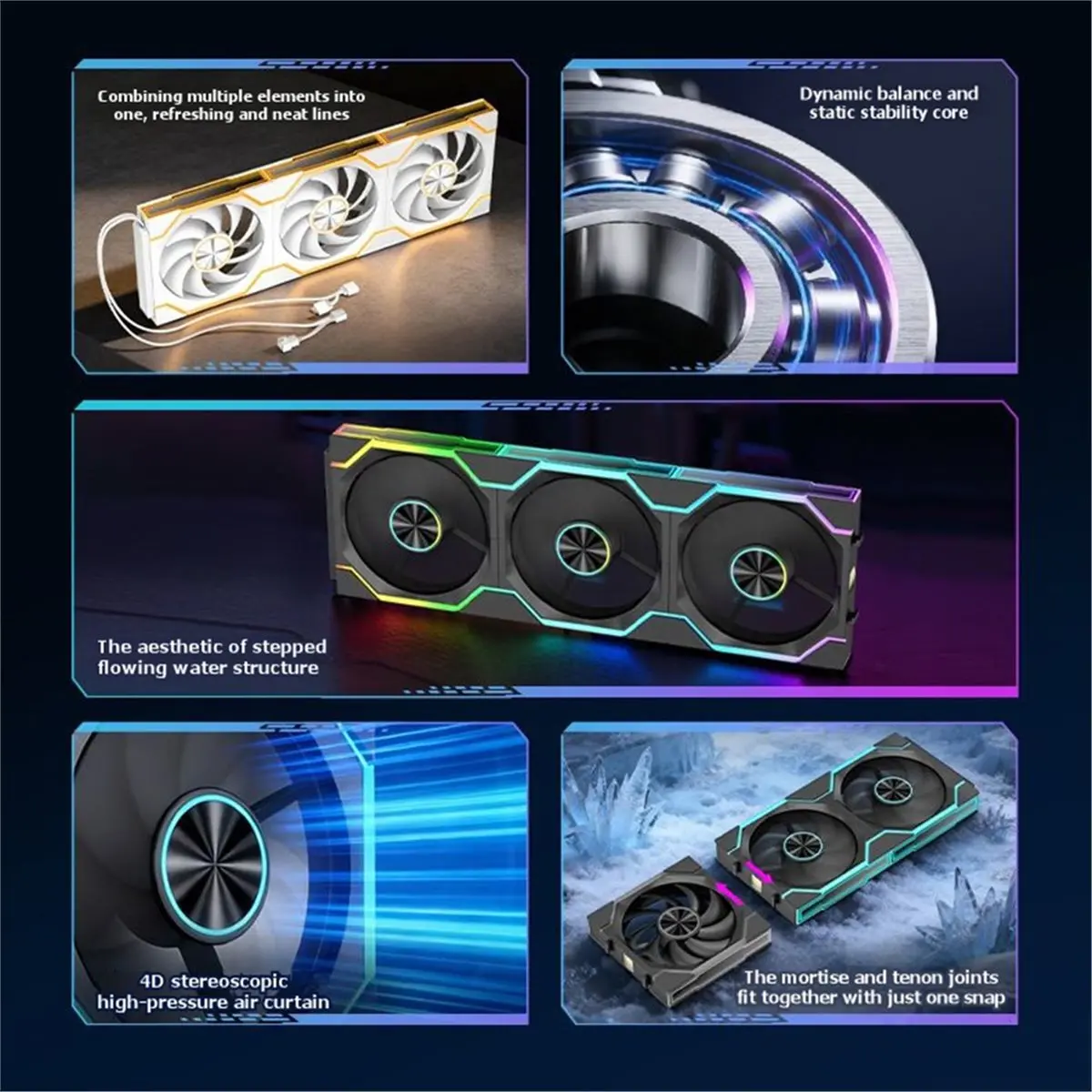 618 Mega Sale ARGB Cooling Fan 120mm PWM Silent Modular Stackable Splicing RGB Fans for Gaming PC Case Water Cooler Radiator B