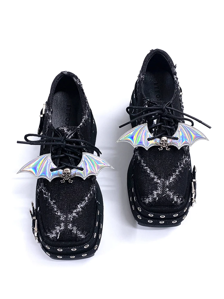 

Punk Gothic Style Thick Bottom Platform Shoes Original Design High Heels Heightening Denim Single Shoes Fashionable Trendy