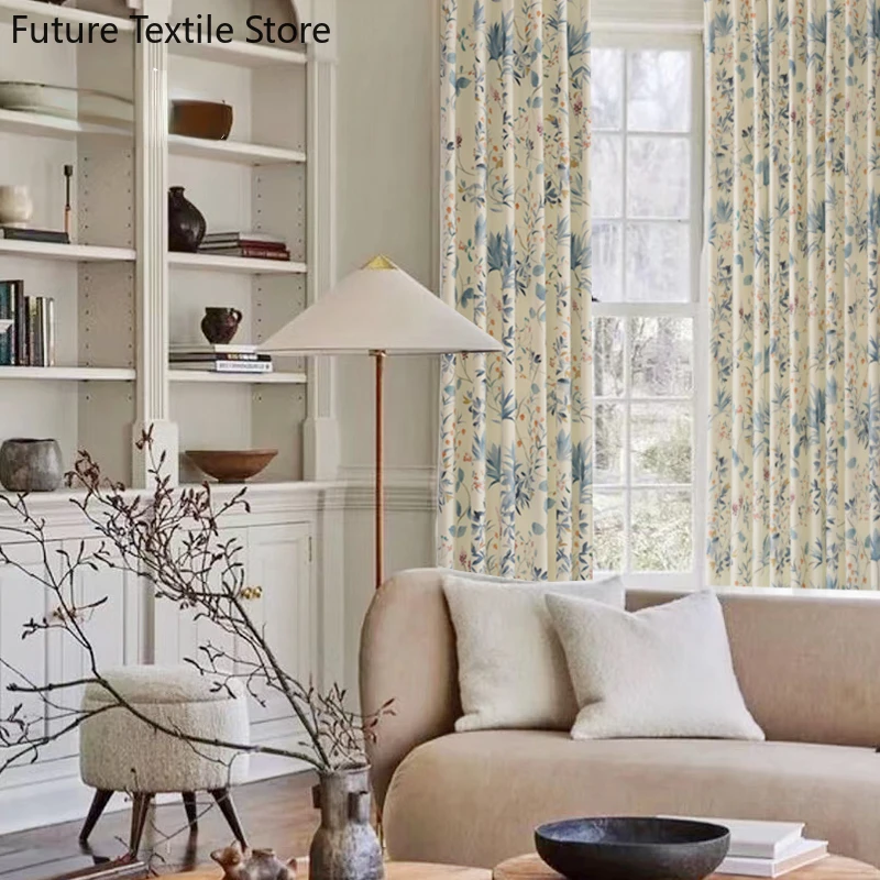 

Modern French Curtains for Living room bedroom floral pastoral printed curtains high blackout new small fresh fashionable