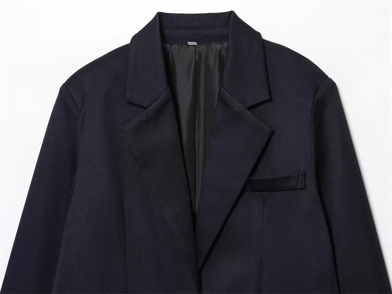 

Women's Coat Autumn New Style Navy Blue Long Sleeve Straight Suit Jacket with Single Rows of Buttons Simple and Fashionable