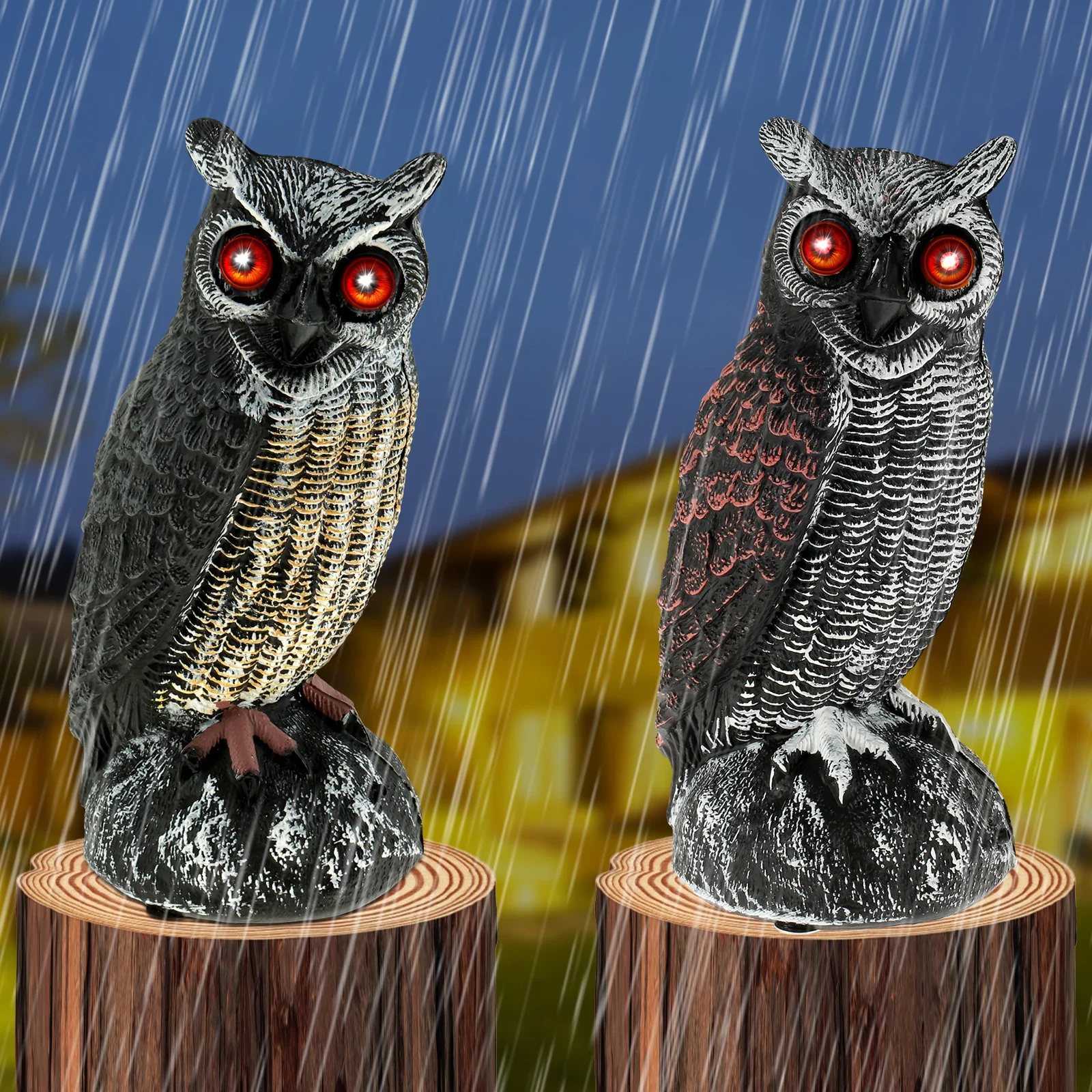 

Solar Owl Scare Bird Control Devices Garden Owl to Keep Birds Away Waterproof Sunscreen Owl With Scary Sound and Eyes Emit Light