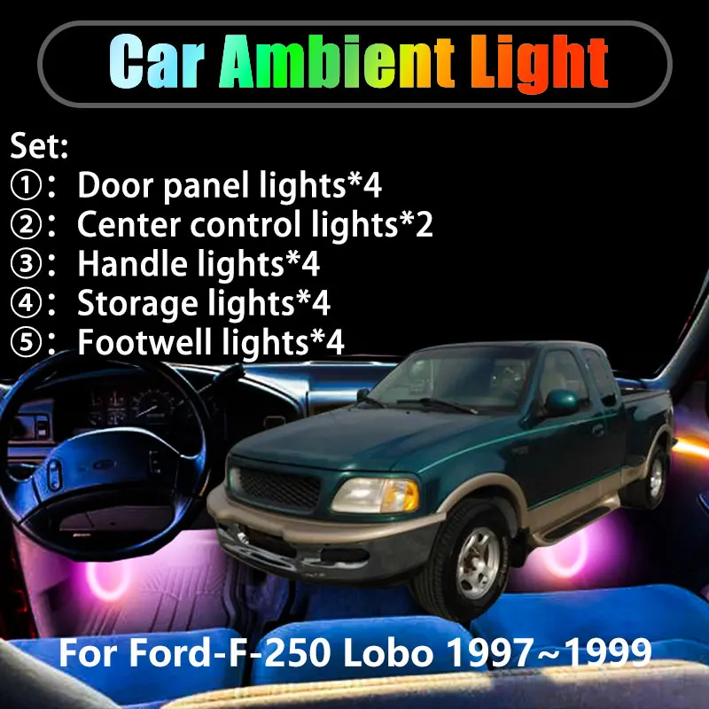 

Для Ford-F-250 Lobo MK10 1997 ~ 1999 1998 2/18 в 1 Автомобильное окружающее освещение Светодиодные внутренние светодиодные фонари багажника USB RGB Ensemble Streamer