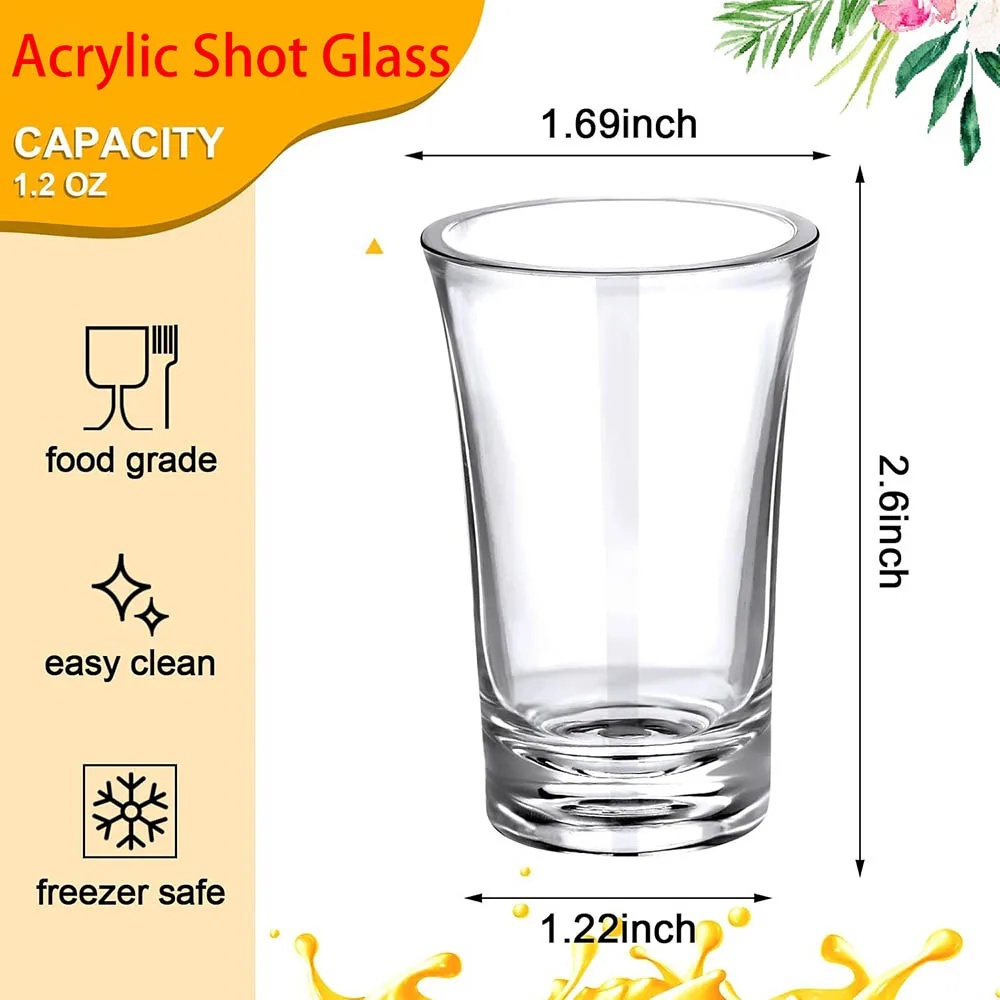 1.2oz Acrylic Shot Glass Bulk Set with Thickened Base Plastic Clear Shot Glasses Cups for Vodka,Whiskey,Tequila,Espresso,Liquor