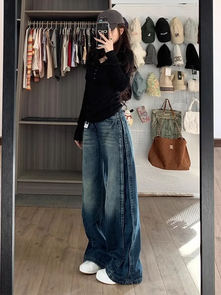 Ladies Jeans Gothic Clothes High Fashion Trend Popular Female Denim Hot Sense Series Solid Color All Match Long Classic Autumn