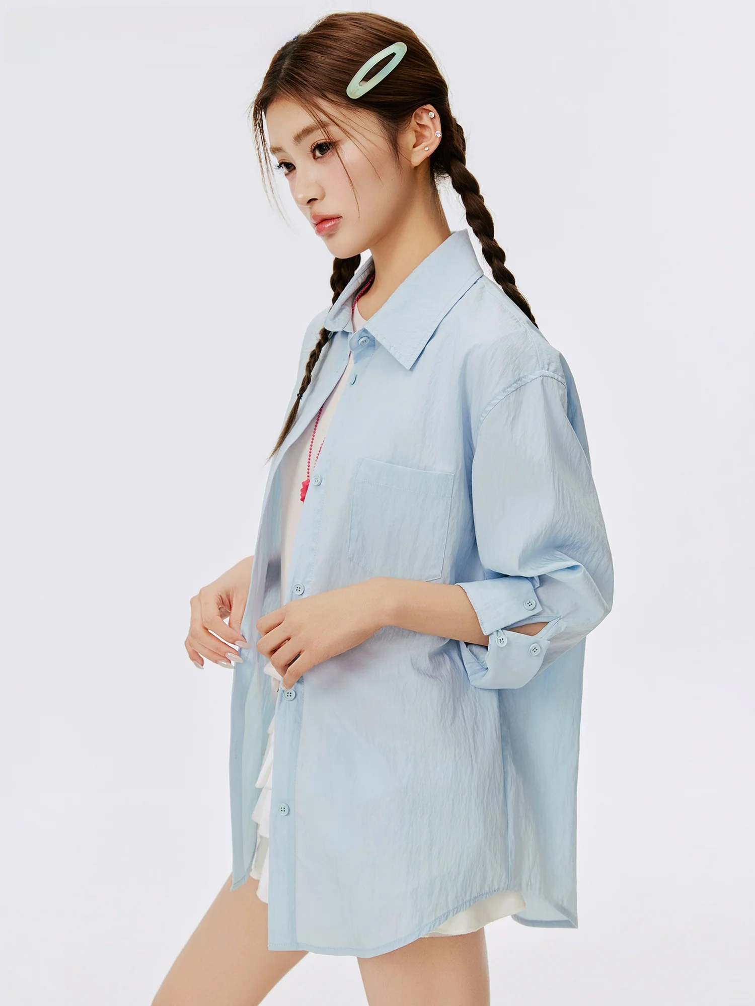 

Шелковая рубашка Burgenland: легкая, дышащая, женская, летняя, новый стиль, для кондиционированных помещений, защита от солнца, модная, корейский стиль, свободный крой.