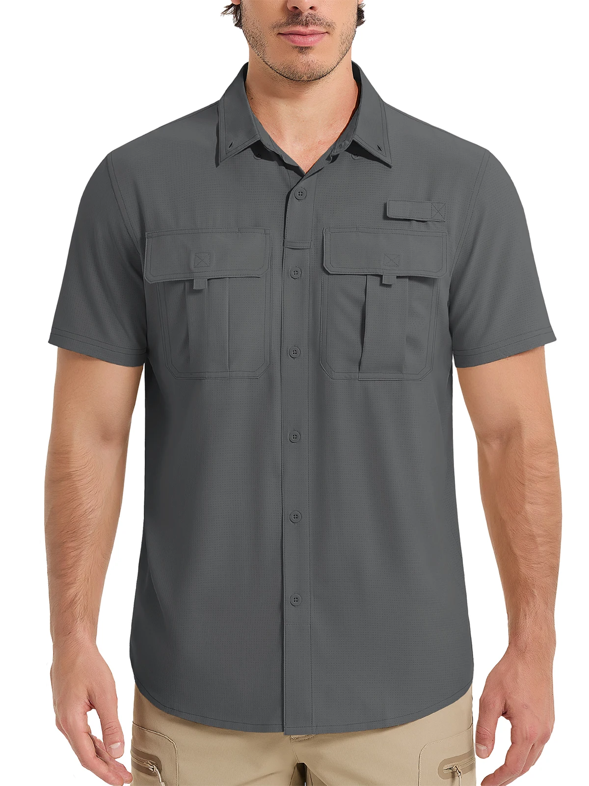 MAGCOMSEN Camicie da pesca con blocco UV Camicia da uomo a maniche corte UPF 50+ Camicia con bottoni per protezione solare Camicia traspirante ad asciugatura rapida Trekking Safari