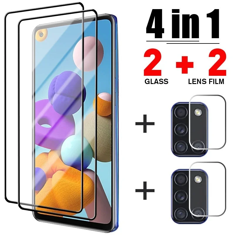 4in1 Kính Cường Lực Dành Cho Samsung Galaxy Samsung Galaxy A51 A71 A41 A31 A21 A11 21S Ống Kính Bảo Vệ Màn Hình Trên Galaxy M12 M31 m51 M21 Kính