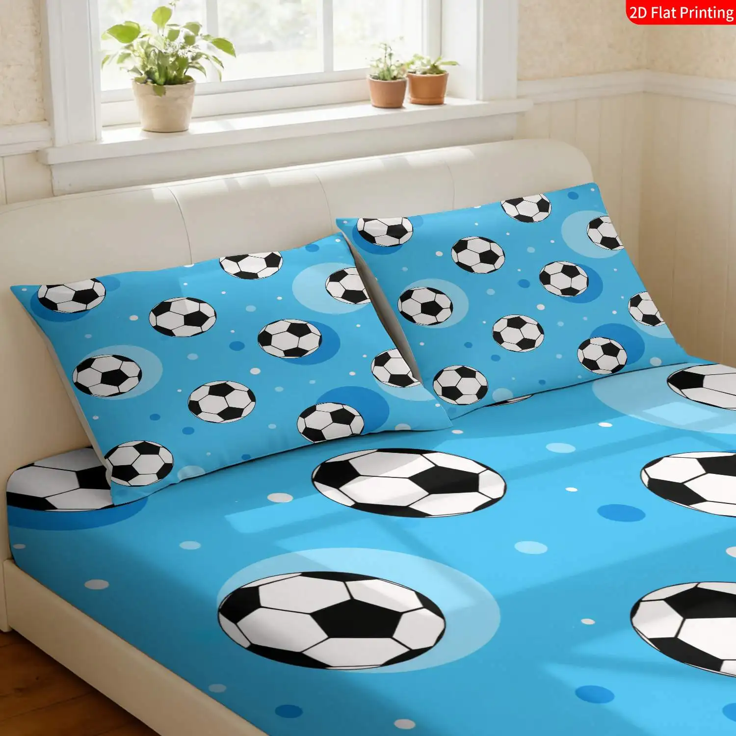 Three-piece fitted sheet set with digital print (includes 1 fitted sheet + 2 pillowcases) Modern sports-themed football bedding with large deep pockets, 2D printed fitted sheet and 2 pillowcases, mattress protector, fitted elastic style, suitable for all seasons, machine washable design, holiday decoration, various sizes, breathable protector with pillowcase