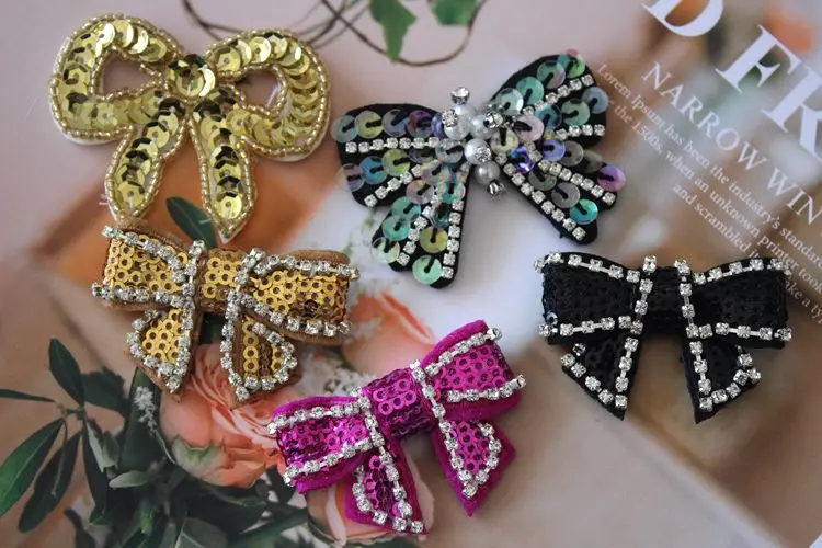3 sztuka cekiny Rhinestone Bow łatka na odzież dekoracyjna aplikacja broszka biżuteria akcesoria do włosów kapelusze torby buty łatka — zdjęcie 5