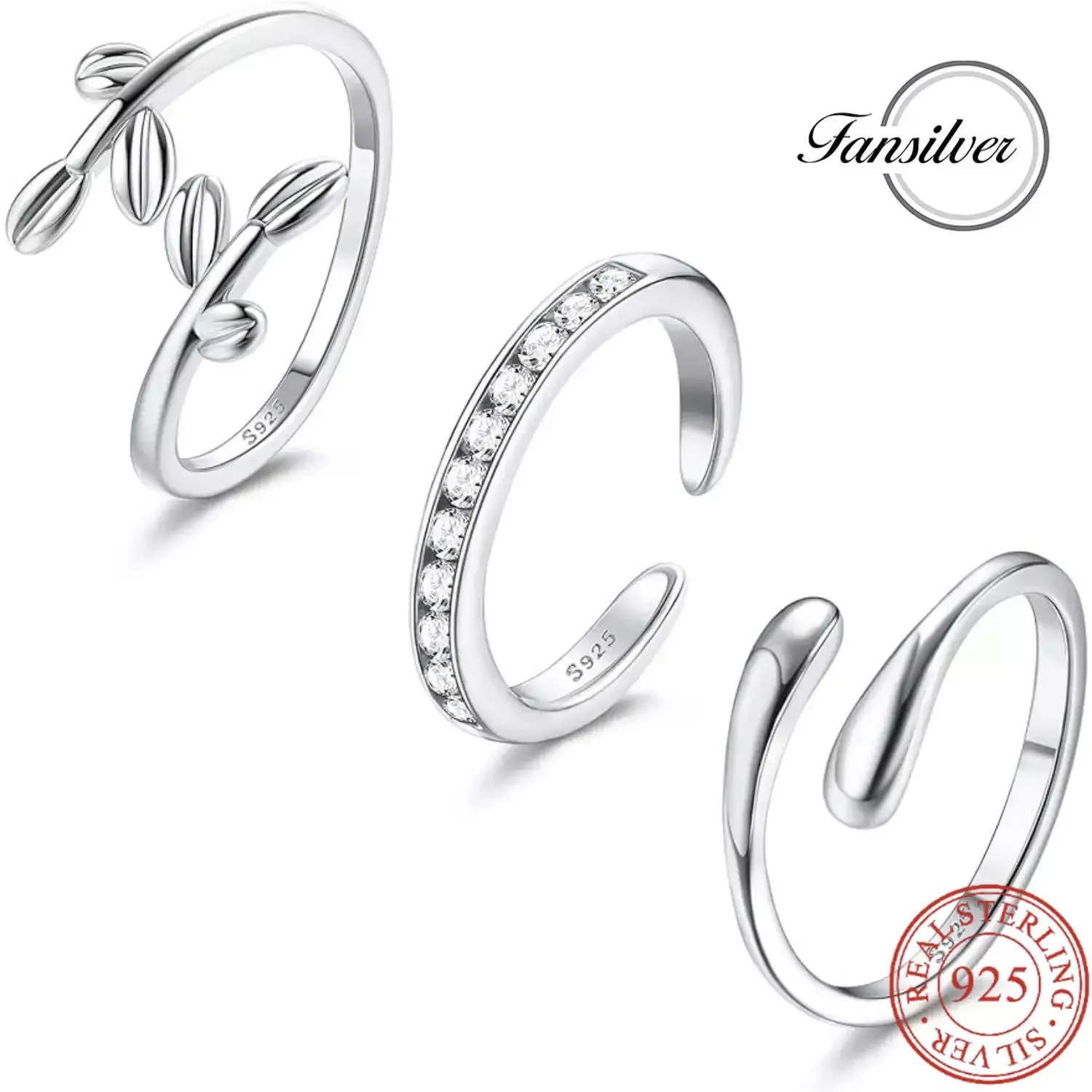 

Fansilver S925 Sterling Silver Toe Rings for Women Adjustsable Toe Rings Set Platinum Plating Band Rings Trendy Summer Beach