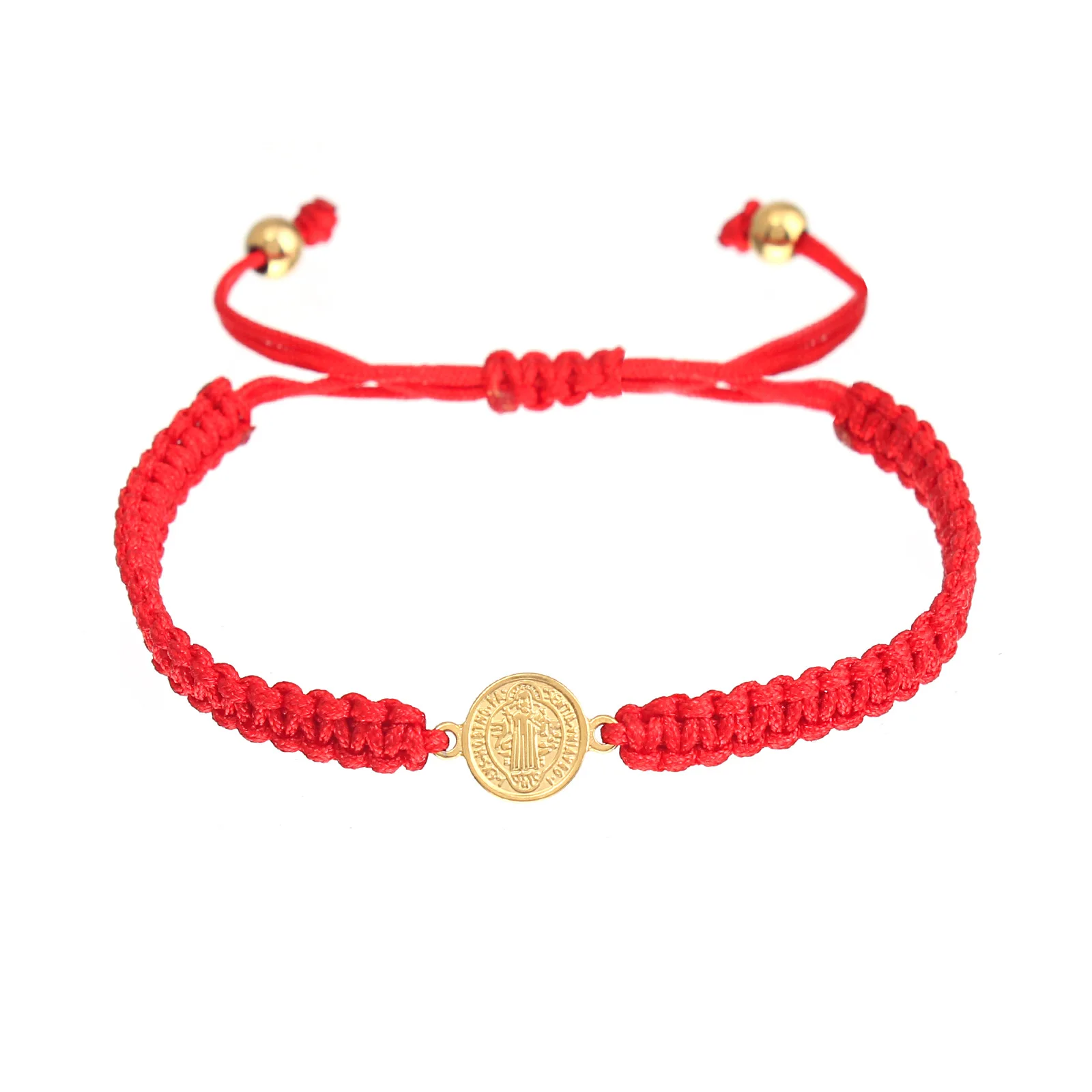 المعتقد الكاثوليكي سانت بينيتو ميدالية أساور الفولاذ المقاوم للصدأ سانت بنديكت الصليب دليل قابل للتعديل أساور حبل القطن المضفر #6