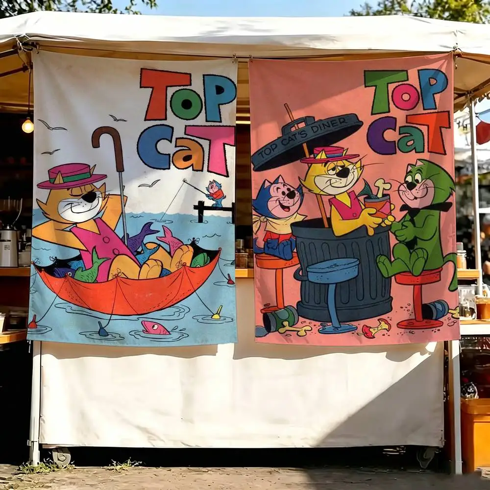 Cartoon T-Top Cat Flags Wall Hanging Background Art Banner for Bedroom Home Outdoor Decor
