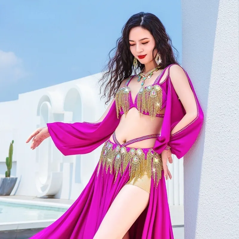 ที่กําหนดเอง Belly Dance เครื่องแต่งกายซาตินกระแสเงินสด Su Grand กระโปรงการแข่งขันทีมเสื้อผ้าแขนยาว Bra กระโปรงยาว