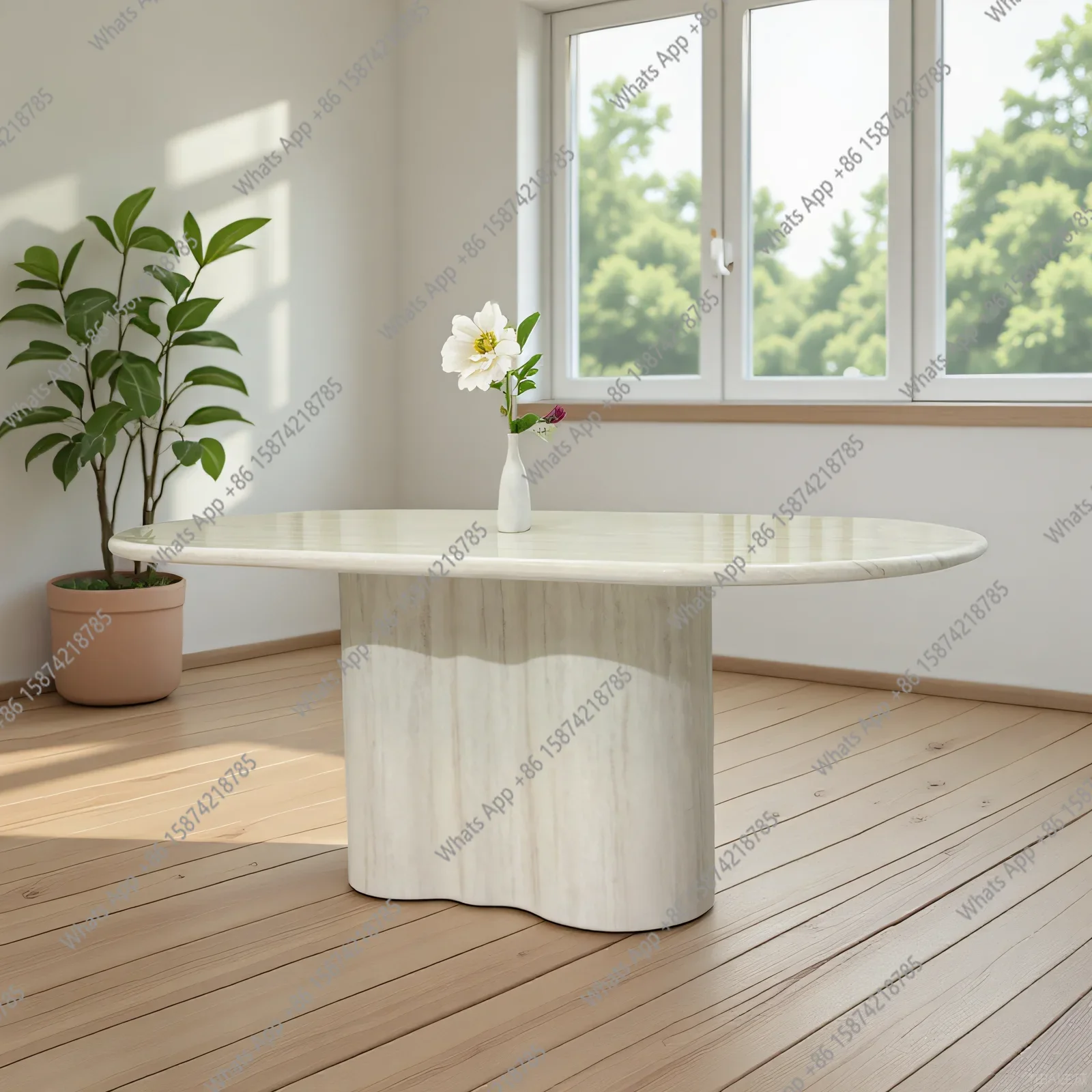 

MX French Light Luxury High-end Marble Dining Table New Travertine Oval Household Small Apartment Table Fashionable