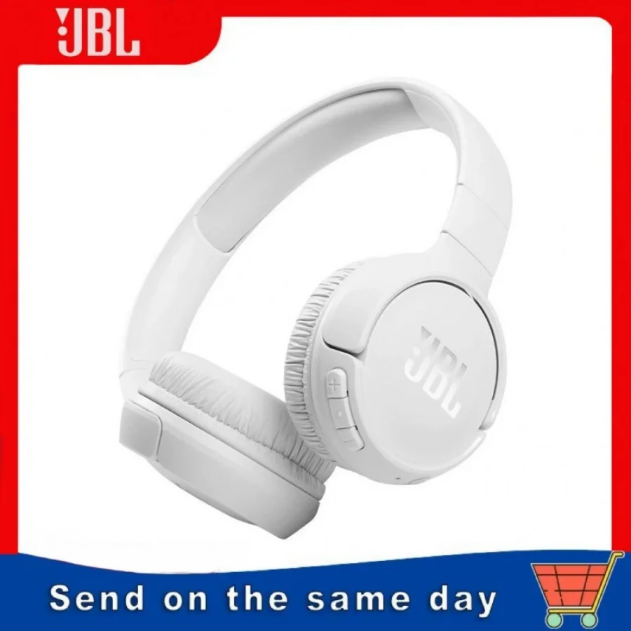 클래식 JBL Tune 510BT 무선 블루투스 오버이어 헤드폰 마이크 포함, 긴 배터리 수명 앱 딥 베이스 접이식