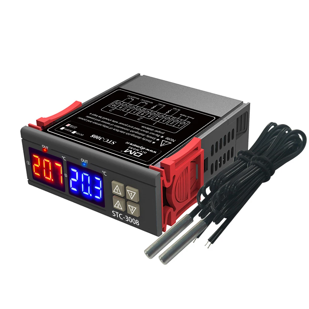 STC-3008 dual digital temperature controller DC12V/24V AC110-220V temperature regulator with heater and cooler thermostat