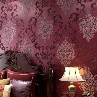 European 3 D 3D embossed non-woven wallpaper European Damascus bedroom living room background wallpape