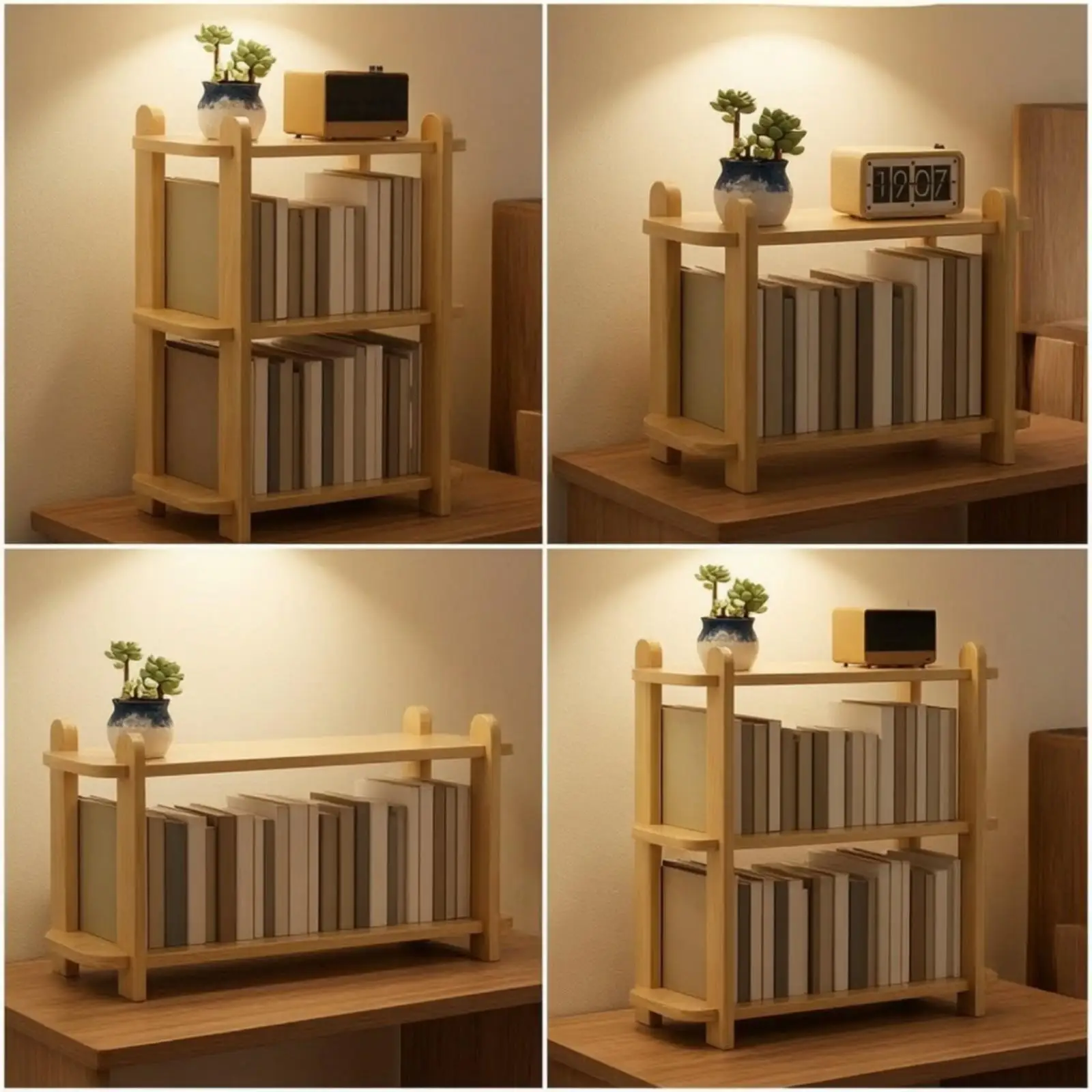 Solid Wood Student Desk Shelf Minimalist Tabletop Bookcase Open Shelf Organizer for Home Office Study Reading Nook Storage Rack