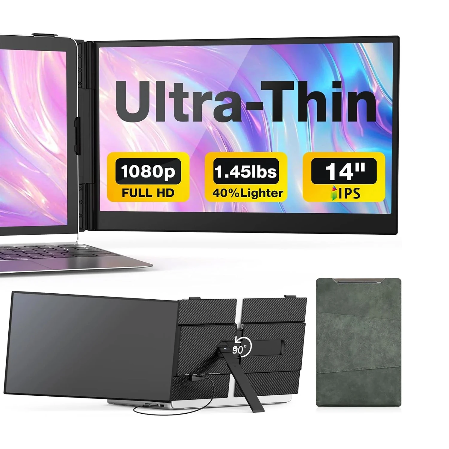 موسع شاشة الكمبيوتر المحمول المباشر OEM ODM رفيع للغاية 14 بوصة FHD 1080P شاشة محمولة مزدوجة لتوصيل وتشغيل الكمبيوتر المحمول