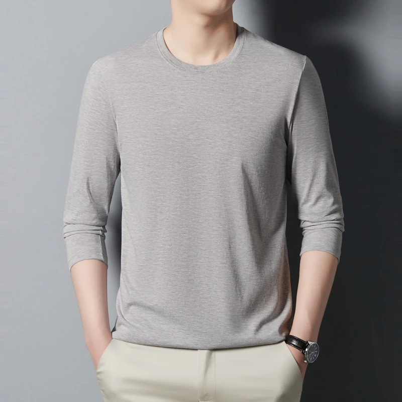 Ice Silk Men's Summer and Autumn 2026 New Long Sleeved T-shirt Ultra-thin Middle-aged Round Neck High-quality Upper Garment