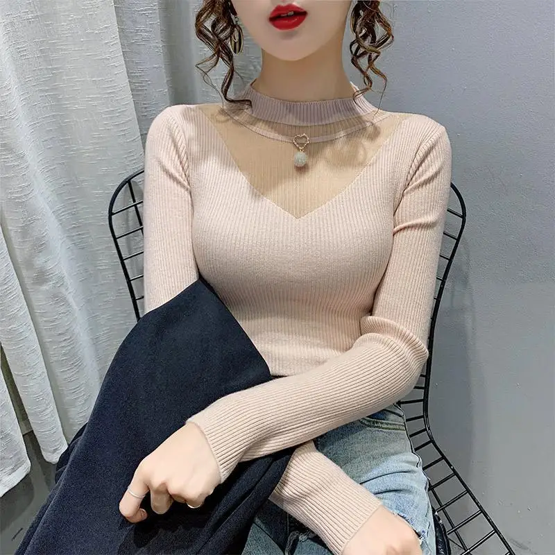 Autumn and Winter Fashion Office Lady Solid Color Turtleneck Long Sleeve Sweater Women Clothes Elegant Temperament Slim Tops