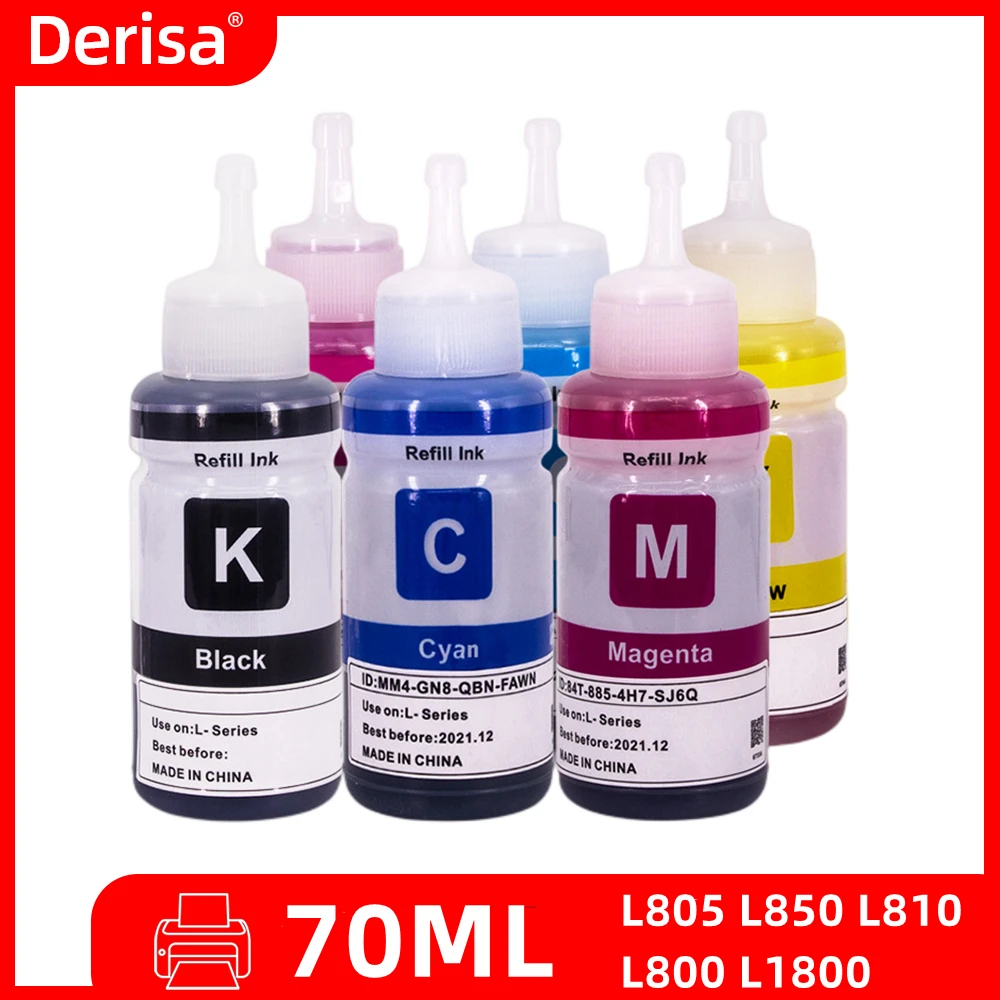 

Derisa 673 T673 Refill Dye Ink Compatible For Epson EcoTank L805 L850 L810 L800 L1800 Printer Refillable Dye Ink