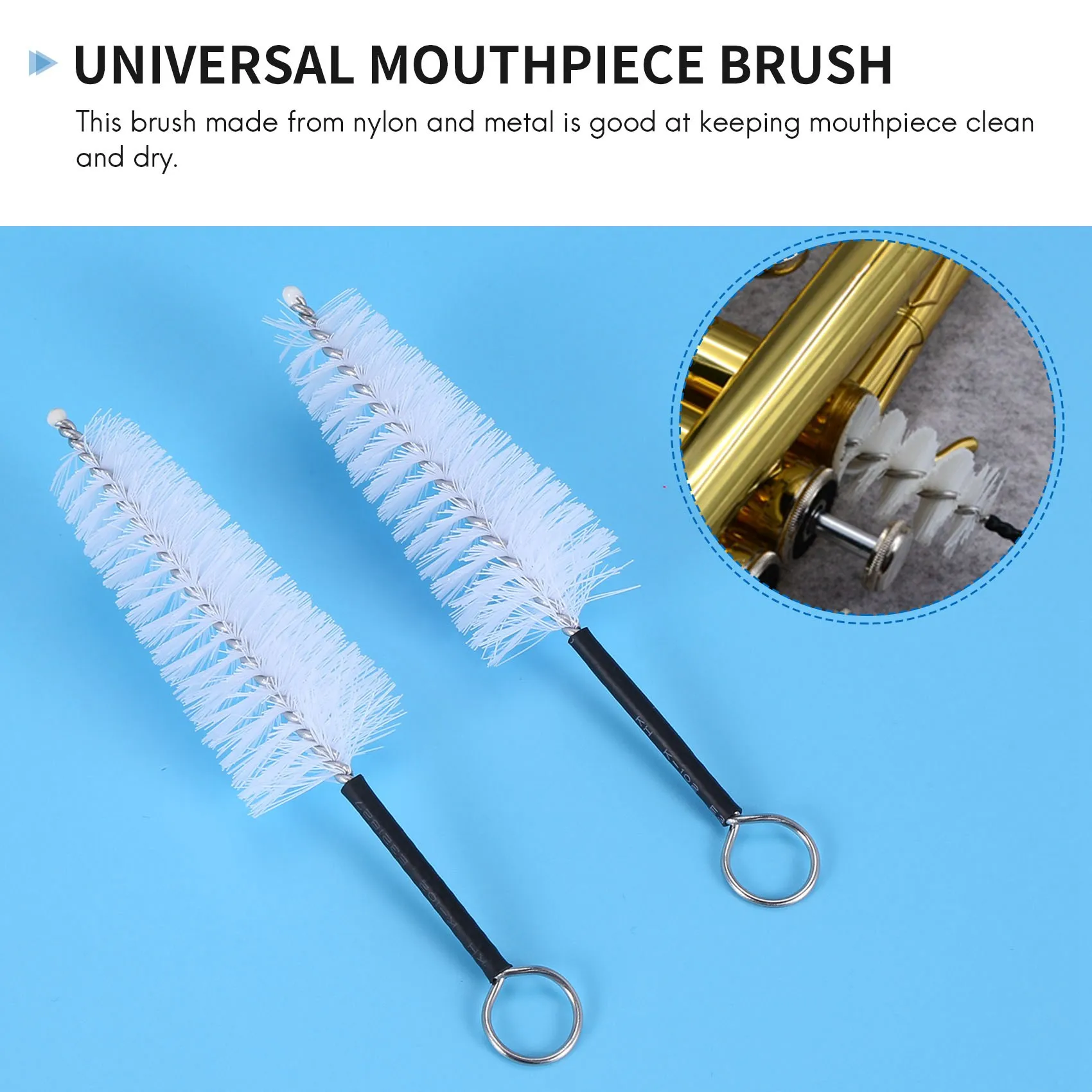 2pcs Universal Mouthpiece Cleaning Brush Nylon for Trombone Trumpet French Horn Wind Instrument