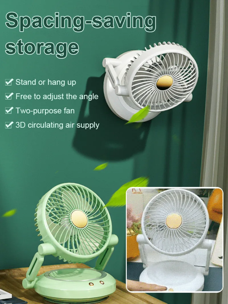 2024 new foldable wall-mounted light desktop fan 90 ° automatic oscillating head multifunctional circulation fan night light