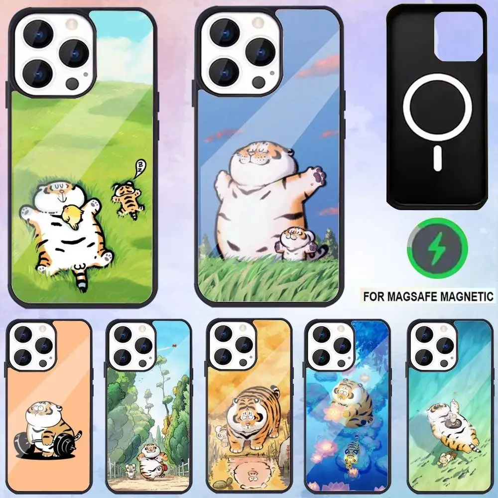 

Cute Cartoon Fat Tiger Case For iPhone 16,15,14,13,12,11,Pro,For Magsafe,Magnetic Wireless Case5G